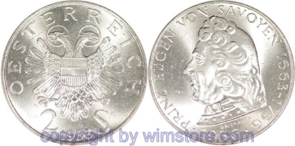 1. Republik, 2 Schilling 1936, Prinz Eugen von Savoyen, J 443, Silber, vz-st