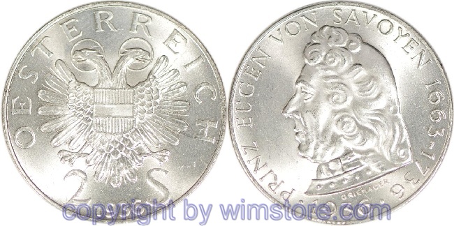 1. Republik, 2 Schilling 1936, Prinz Eugen von Savoyen, J 443, Silber, vz-st