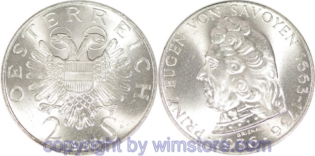 1. Republik, 2 Schilling 1936, Prinz Eugen von Savoyen, J 443, Silber, vz-st