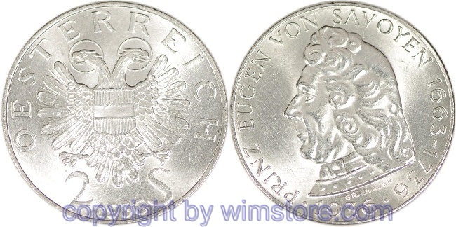 1. Republik, 2 Schilling 1936, Prinz Eugen von Savoyen, J 443, Silber, vz-st