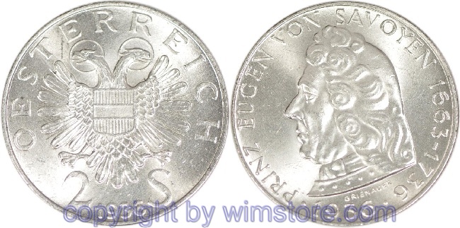 1. Republik, 2 Schilling 1936, Prinz Eugen von Savoyen, J 443, Silber, vz-st, fleckig