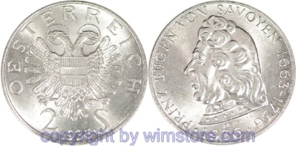 1. Republik, 2 Schilling 1936, Prinz Eugen von Savoyen, J 443, Silber, vz-st