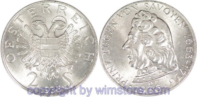 1. Republik, 2 Schilling 1936, Prinz Eugen von Savoyen, J 443, Silber, vz-st