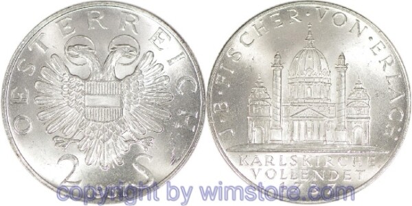1. Republik, 2 Schilling 1937, J.B. Fischer von Erlach, J 444, Silber, vz-st