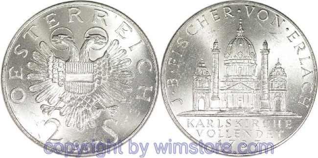 1. Republik, 2 Schilling 1937, J.B. Fischer von Erlach, J 444, Silber, vz
