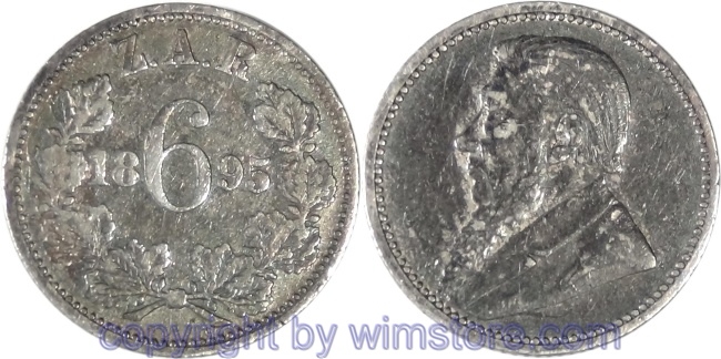 Südafrika, 6 Pence 1895, KM 4, Silber, s-ss