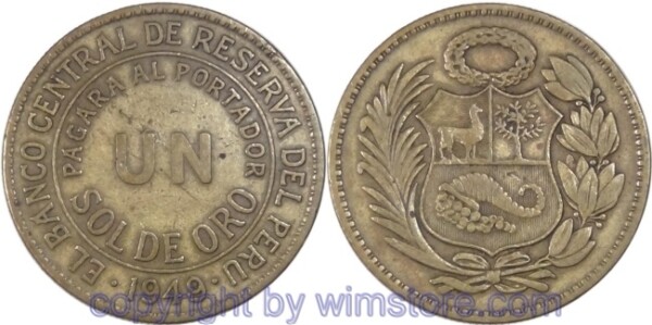 Peru, 1 Sol 1949/8, KM 222, Messing, -ss