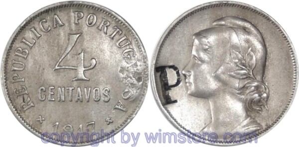 Portugal, 4 Centavos 1917, Gestempelt, KM 566, Ku/Ni, ss
