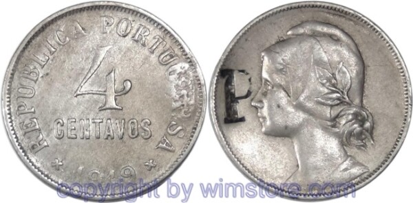 Portugal, 4 Centavos 1919, Gestempelt, KM 566, Ku/Ni, ss