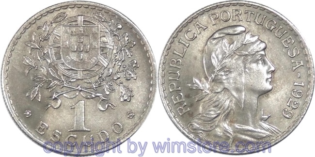 Portugal, 1 Escudo 1929, KM 578, Ku/Ni, vz-st