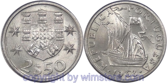 Portugal, 2 1/2 Escudos 1963, KM 590, Ku/Ni, -st