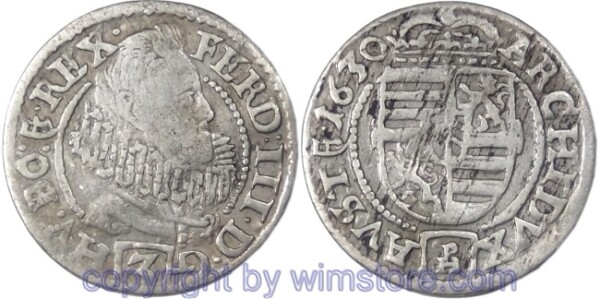 Ferdinand III. als König 1627 - 1637, Groschen 1630, Glatz, Münzmeister Peter Hema, Her 54, Silber, ss, Prägeschwäche