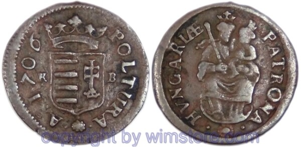 Malkontenten, 1 Poltura 1706 KB, Kremnitz, ähnl. Her 32, Kupfer, -ss