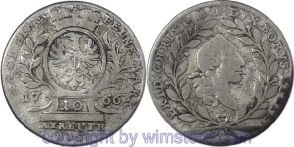Brandenburg Bayreuth, 10 Kreuzer 1766 ES, KM 249, Silber, s