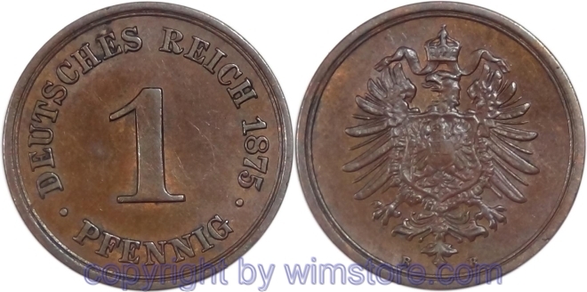 Deutsches Kaiserreich, 1 Pfennig 1875 B, KM 1, Kupfer, ss