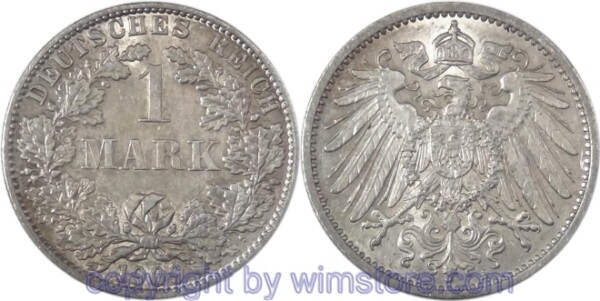 Deutsches Kaiserreich, 1 Mark 1909 A, KM 14, Silber, vz