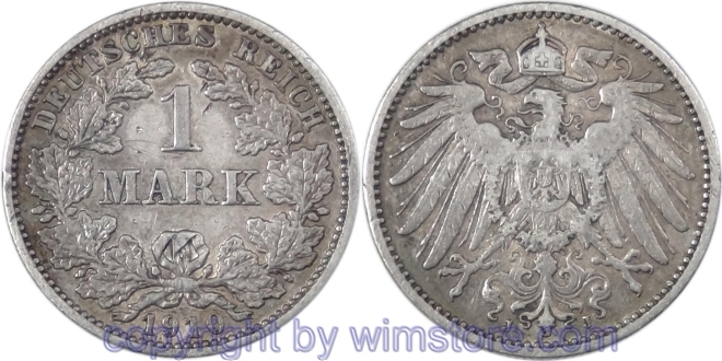 Deutsches Kaiserreich, 1 Mark 1910 J, KM 14, Silber, s