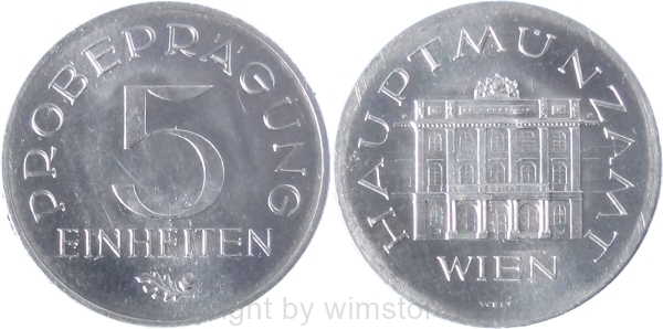 2. Republik, Probeprägung 5 Einheiten, Aluminium, vz-st