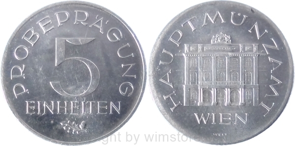 2. Republik, Probeprägung 5 Einheiten, Aluminium, vz-st, fleckig