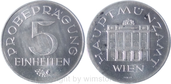 2. Republik, Probeprägung 5 Einheiten, Aluminium, vz-st, sehr fleckig