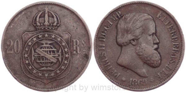 Brasilien, 20 Reis 1869, KM 474, Bronze, s