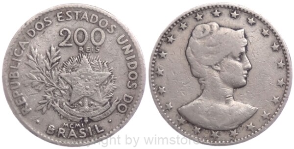 Brasilien, 200 Reis 1901, KM 504, Ku/Ni, s