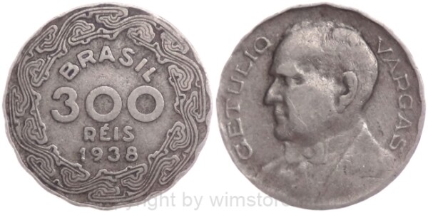 v33570 Brasilien, 300 Reis 1938, KM 546, Ku/Ni, s