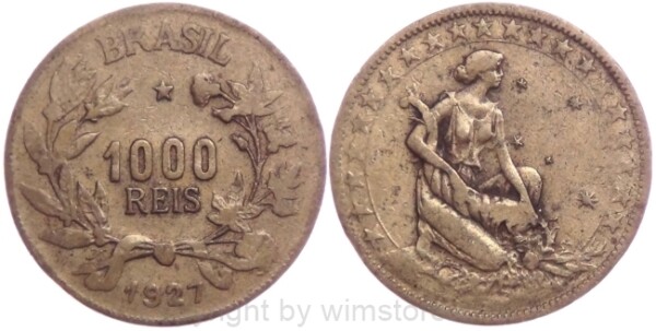 Brasilien, 1000 Reis 1927, KM 525, Alu/Bro, s