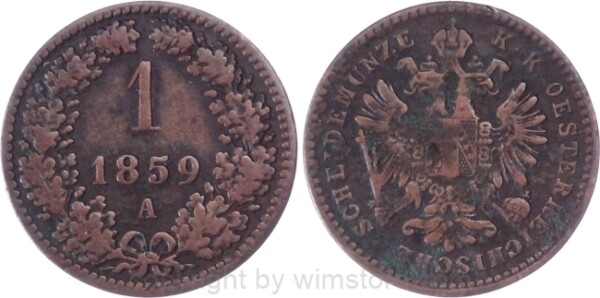 Franz Josef I., 1 Kreuzer 1859 A, J 322, Kupfer, s-ss
