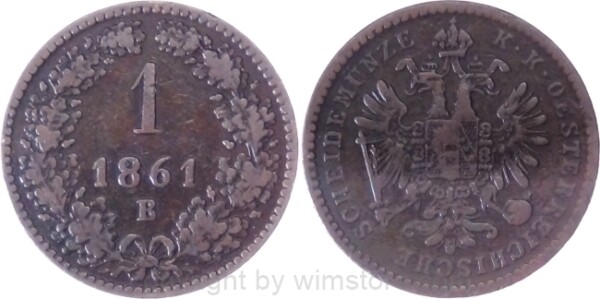 Franz Josef I., 1 Kreuzer 1861 B, J 322, Kupfer, ss