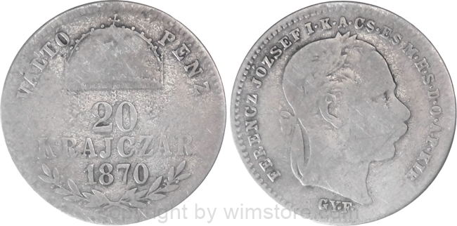 Franz Josef I., 20 Krajczar 1870 GY.F, J 353, Silber, gering