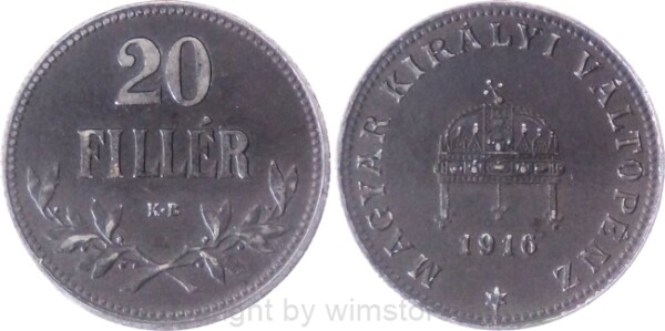 Franz Josef I., 20 Filler 1916 KB, J 414, Eisen, vz