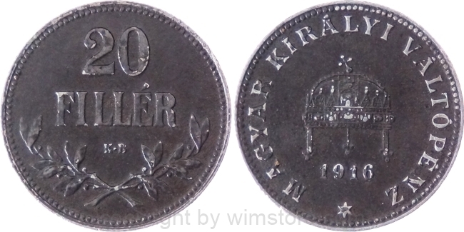 Franz Josef I., 20 Filler 1916 KB, J 414, Eisen, vz