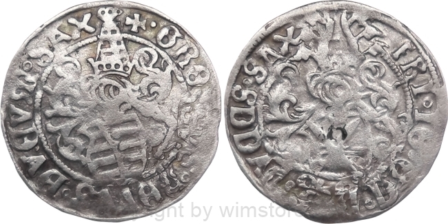 Sachsen Kurfürstentum, 1507 - 1525, Kurfürst Friedrich III. Johann und Georg, Zinsgroschen o.J., Annaberg, Münzmeister Albrecht von Schreibersdorf (1512 - 1523) Mmz. Kreuz, Silber, s