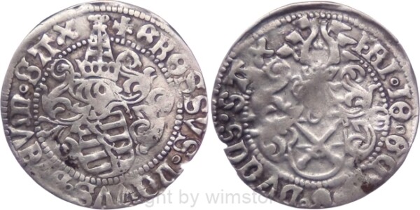 Sachsen Kurfürstentum, 1507 - 1525, Kurfürst Friedrich III. Johann und Georg, Zinsgroschen o.J., Annaberg, Münzmeister Albrecht von Schreibersdorf (1512 - 1523) Mmz. Kreuz, Silber, -ss