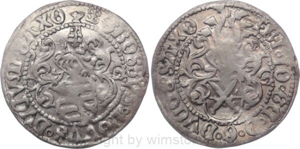 Sachsen Kurfürstentum, 1507 - 1525, Kurfürst Friedrich III. Johann und Georg, Zinsgroschen o.J., Freiberg, Münzmeister Hans Hausmann (1500 - 1541), Mmz. Doppellilie, Silber, ss, Prägeschwach, gewellt