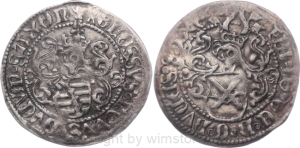 Sachsen Kurfürstentum, 1507 - 1525, Kurfürst Friedrich III. Johann und Georg, Zinsgroschen o.J., Schneeberg, Münzmeister Andreas Funcke (1501 - 1529) Mmz. Andreaskreuz, Silber, s-ss