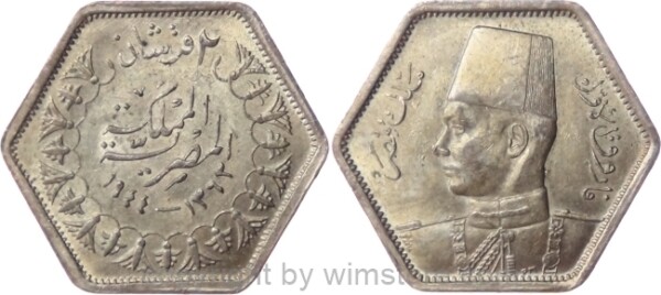 Ägypten, 2 Piastres 1944, KM 369, Silber, ss