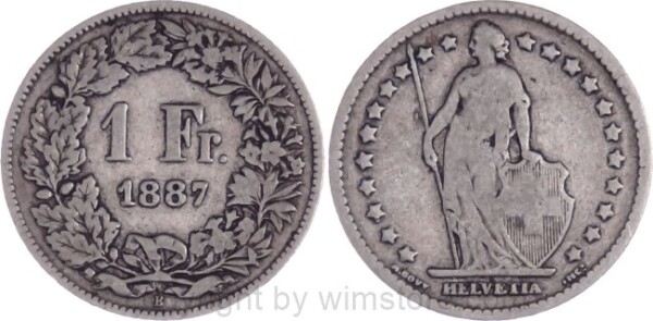 Schweiz, 1 Franken 1887, KM 24, Silber, s