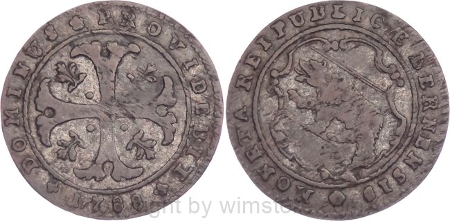 Schweiz, Bern, 1/2 Batzen 1788, KM 91, Billon, s-ss