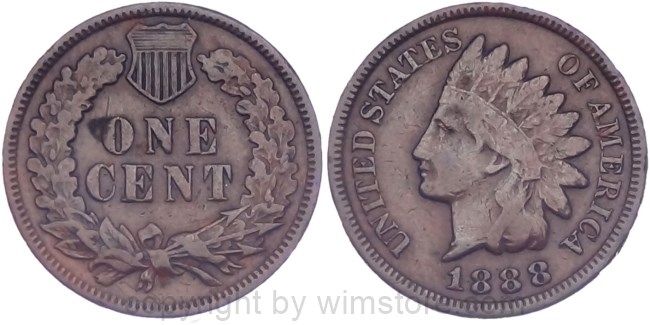 USA, 1 Cent 1888, Indian Head, KM 90a, Bronze, -ss