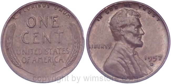 USA, 1 Cent 1957 D, Lincoln, KM A132, Bronze, vz