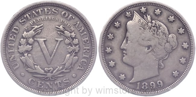 USA, 5 Cents 1899, KM 112, Ku/Ni, s, Kratzspuren