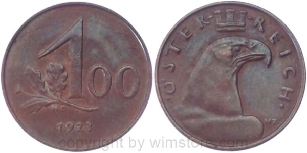 1. Republik, 100 Kronen 1923, J 419, Bronze, ss