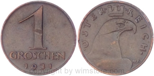 v35024 1. Republik, 1 Groschen 1931, J 424, Bronze, ss, Schaden beim 1er und am Adlerkopf