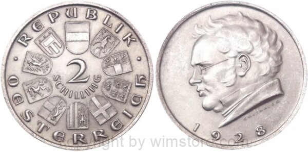1. Republik, 2 Schilling 1928, Franz Schubert, J 430, Silber, vz-st