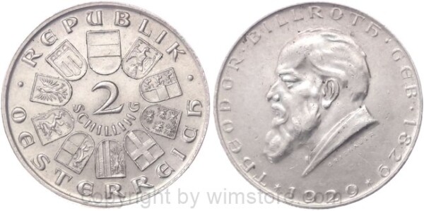 1. Republik, 2 Schilling 1929, Dr. Theodor Billroth, J 431, Silber, ss