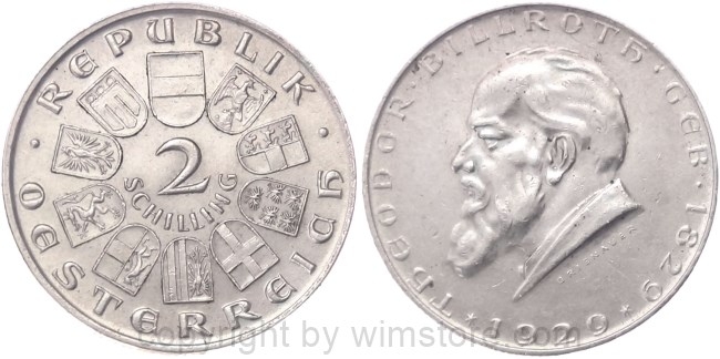 1. Republik, 2 Schilling 1929, Dr. Theodor Billroth, J 431, Silber, ss