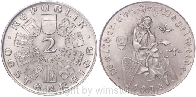 1. Republik, 2 Schilling 1930, Walther von der Vogelweide, J 432, Silber, vz
