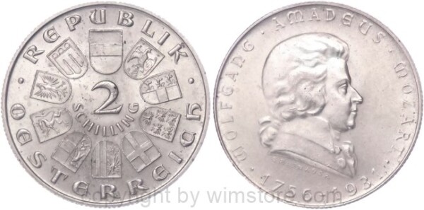 1. Republik, 2 Schilling 1931, Wolfgang Amadeus Mozart, J 433, Silber, vz